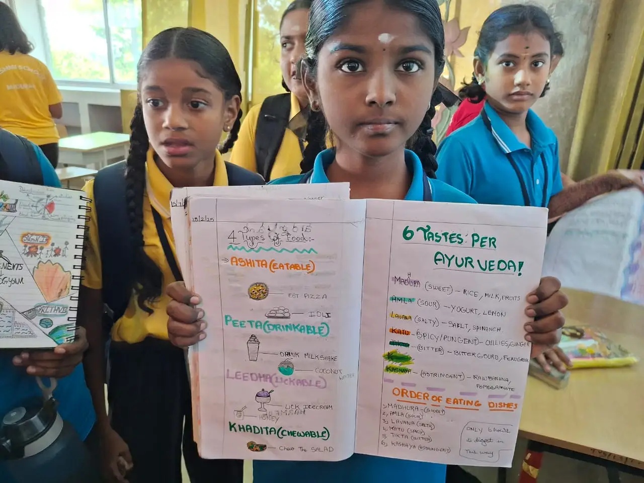 Students with educational materials