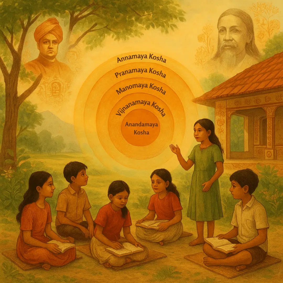 Traditional Indian Education - Teacher with students under tree with ancient scholars in background