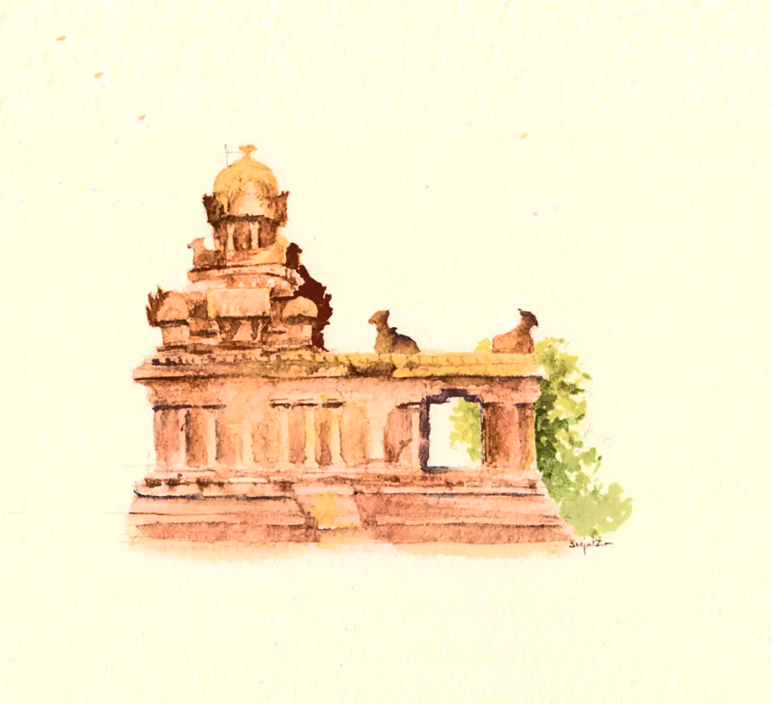 Watercolor Temple Illustration