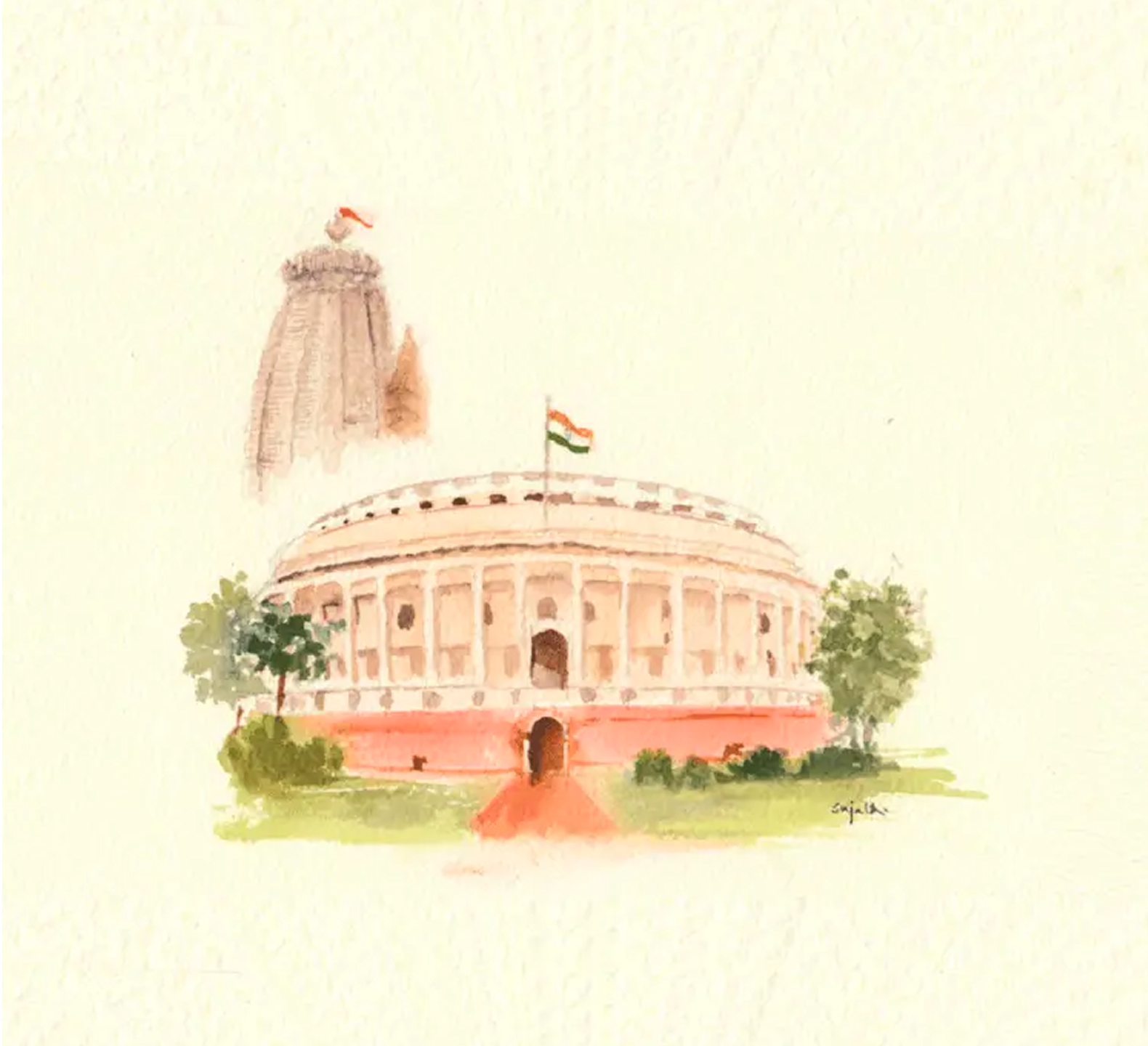 Watercolor Temple Illustration
