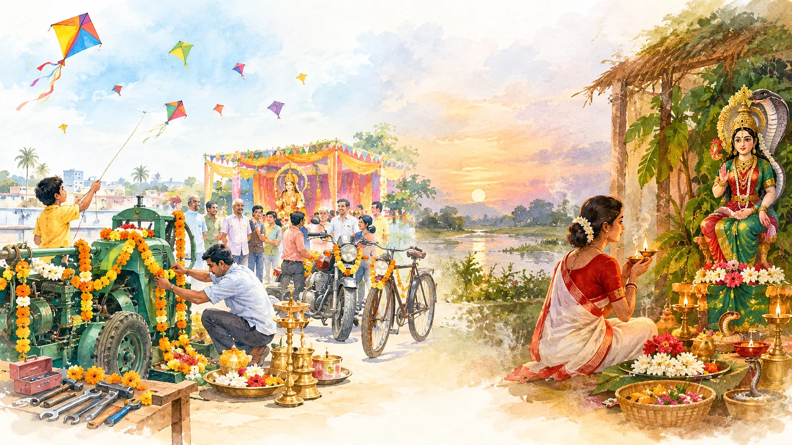 From Viśvakarma Pūjā to Manasā Pūjā:   A Bengali Day-to-Night Tradition