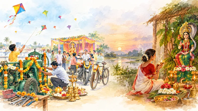 From Viśvakarma Pūjā to Manasā Pūjā:   A Bengali Day-to-Night Tradition